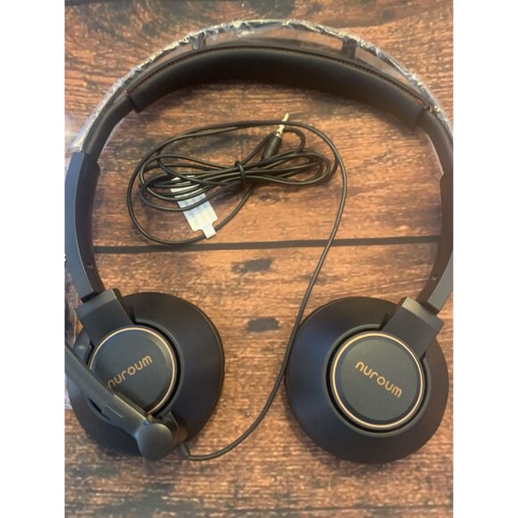 Nuroum Wired Headset With Microphone Noise-Canceling Black & Gold For Office/Rem - Picture 2 of 3